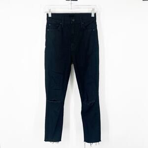 Mother The Swooner Dagger Ankle Fray Jeans in Baa Baa Black Sheep CUT HEM